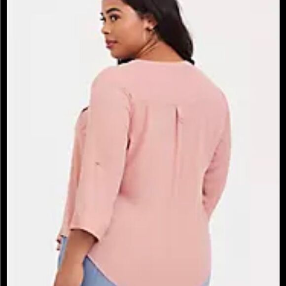 Torrid Light Peach Long Tunic  harper tie front top blouse short plus size - Picture 3 of 5